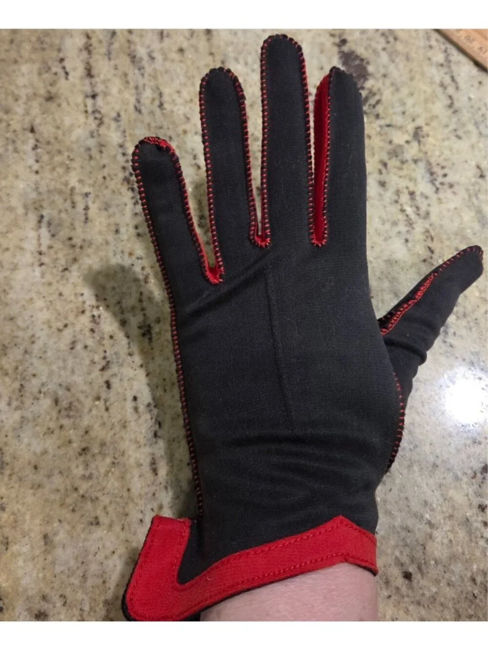 Vintage Womens Size M Gray Red Nylon Stretch Formal Gloves Shalimar